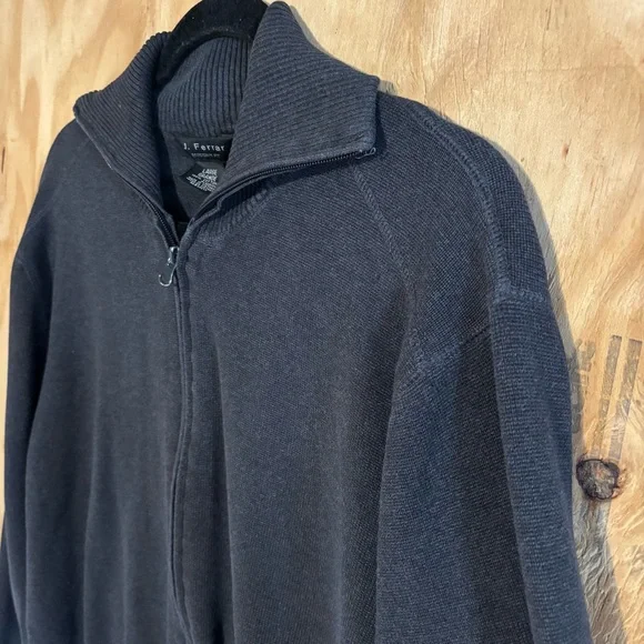 J. Ferrar 100% Cotton Long Sleeve Full Zip Gray Sweater Sz L - Picture 2 of 5